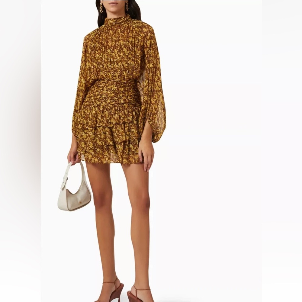 Shona Joy Carmela Ruched Mini Dress In Chiffon Floral Womens 2